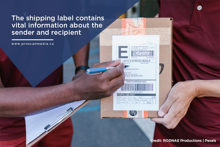 The shipping label contains vital information about the sender and recipient